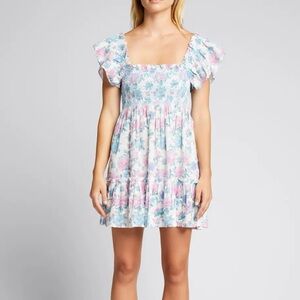LoveShackFancy Nadja Smocked Floral Mini Dress
